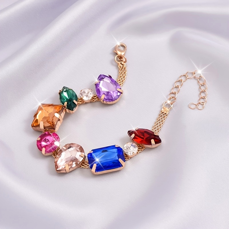 Geometric Rhinestone Chain Bracelet Random